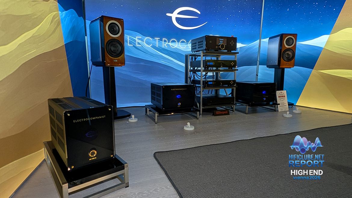 Sala da Electrocompaniet, com colunas TAD.