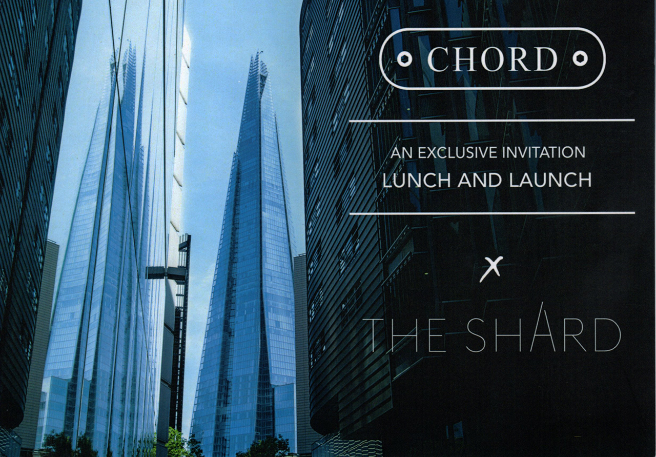 Convite da Chord para o almoço de lançamento do Mojo, no restaurante Hutong, no 33º andar da Torre Shard (ao fundo na foto).